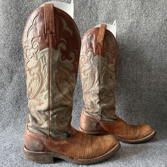 VTG Jurassic Ranch Distressed Genuine Leather Buckaroo Cowboy Boots Western 9.5D main image 2